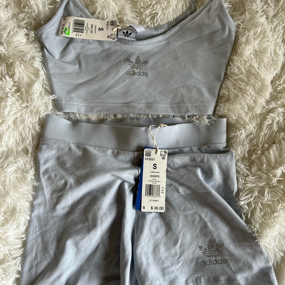 Super cute baby blue workout set with rhinestone.